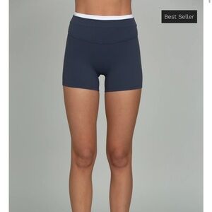 Women's Navy Blue and White layered Shorts (Gold Hinge Washed Blue Double Waist)